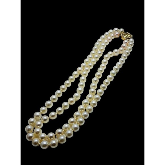 Vintage Signed Honora 14kt Gold & Diamond Double Strand Natural Pearl Necklace ( - Picture 5 of 8